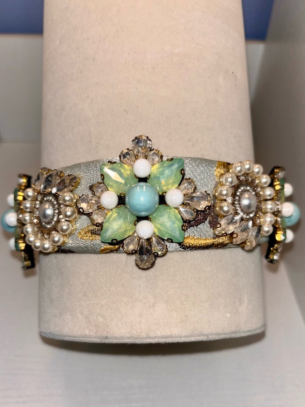 Handcrafted Green Floral Jeweled Headband